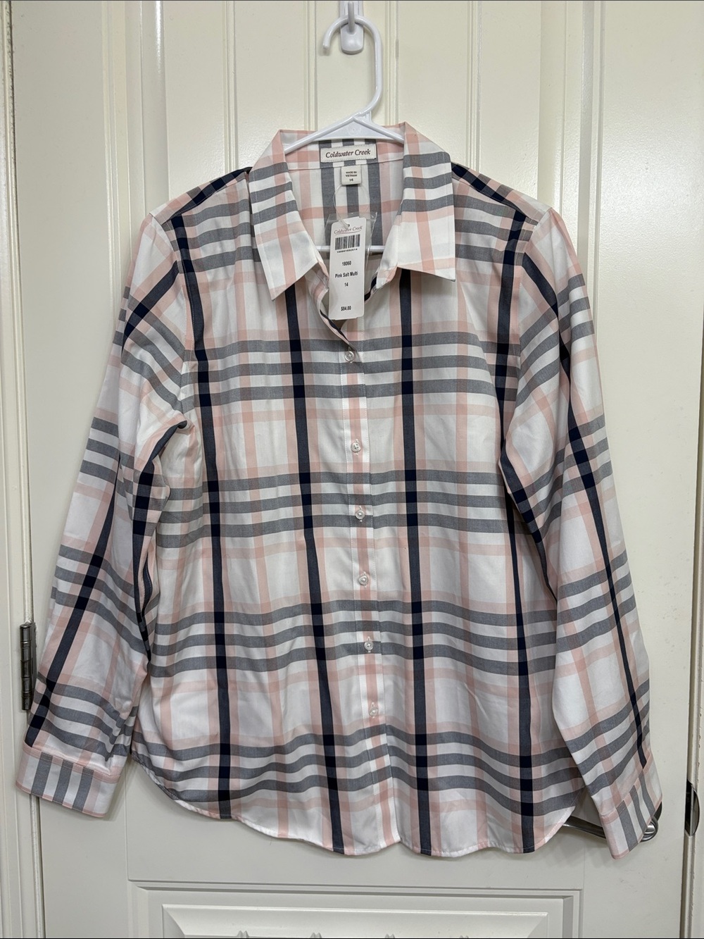 NWT Coldwater Creek Pink & Navy Plaid Button-Down Shirt